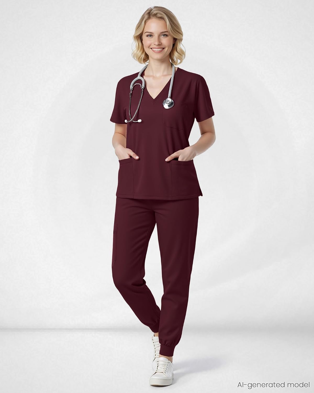 Detalle 1 de Eipnare Women's V-Neck Jogger Scrub Set, 9 Pockets, Stretch Fabric
