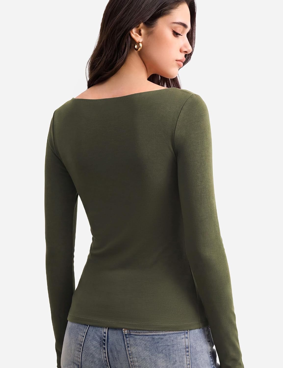 Detalle de C202 Women's Merino Wool Blend Boat-Neck Long-Sleeve Fitted Tee