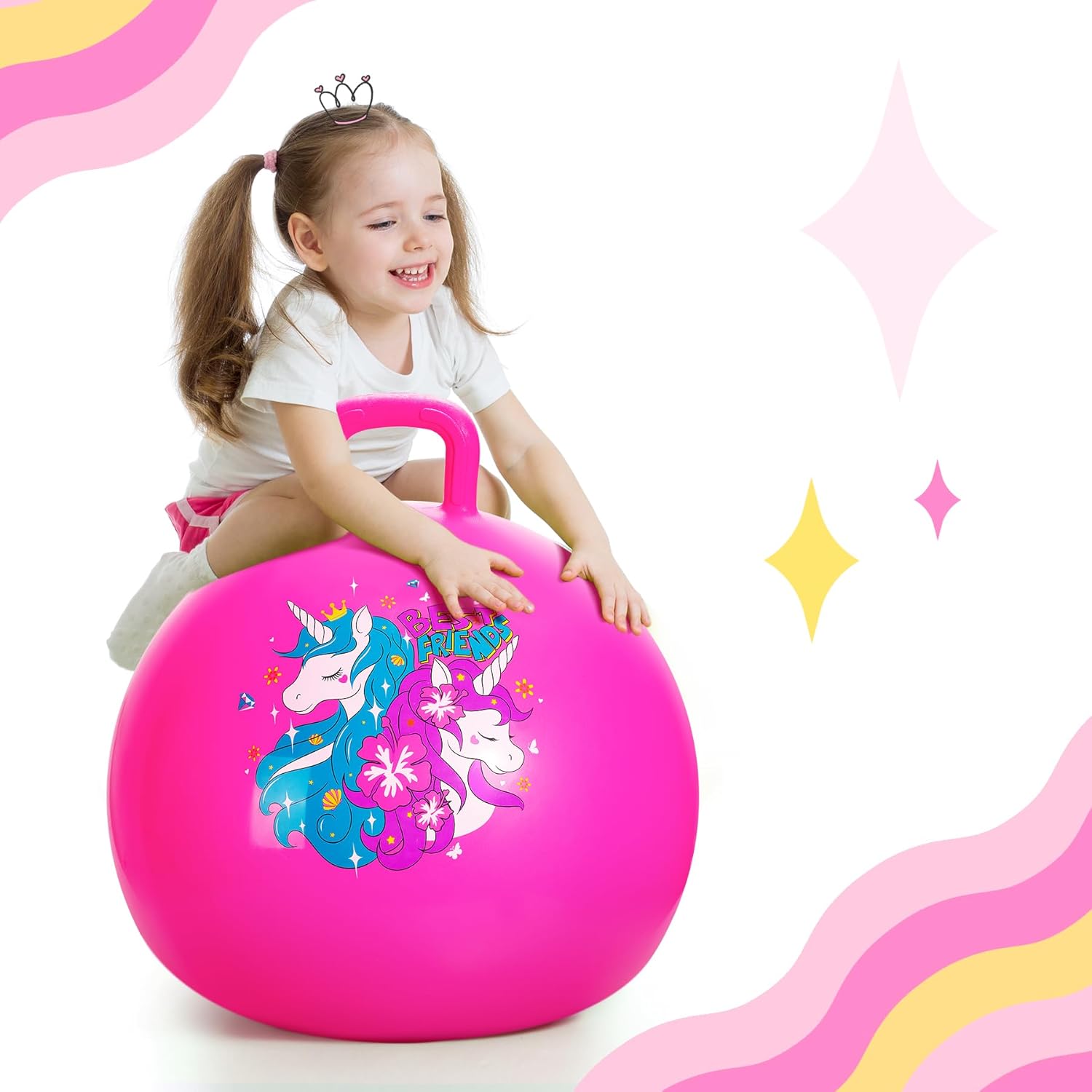 Thumbnail 4 de U&C Planet 2er-Set Hüpfball „Hopperbälle“ mit Griff (3–8 Jahre) – Space Hopper für drinnen & draußen