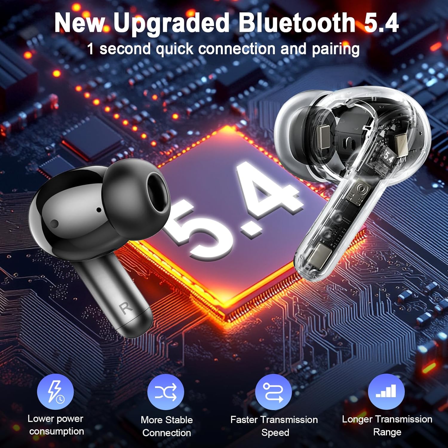 Thumbnail 1 de Rinsmola G21Pro Bluetooth 5.4 Wireless Earbuds (3D Stereo, ENC Mic, IP-X7, 40+Hrs USB-C)