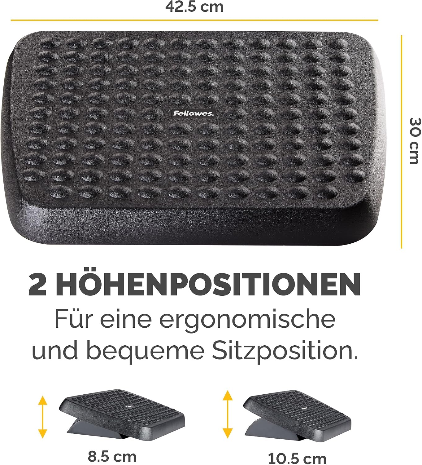 Detalle de Fellowes Fußstütze Standard – verstellbar, aus recyceltem Kunststoff, 2 Höhen