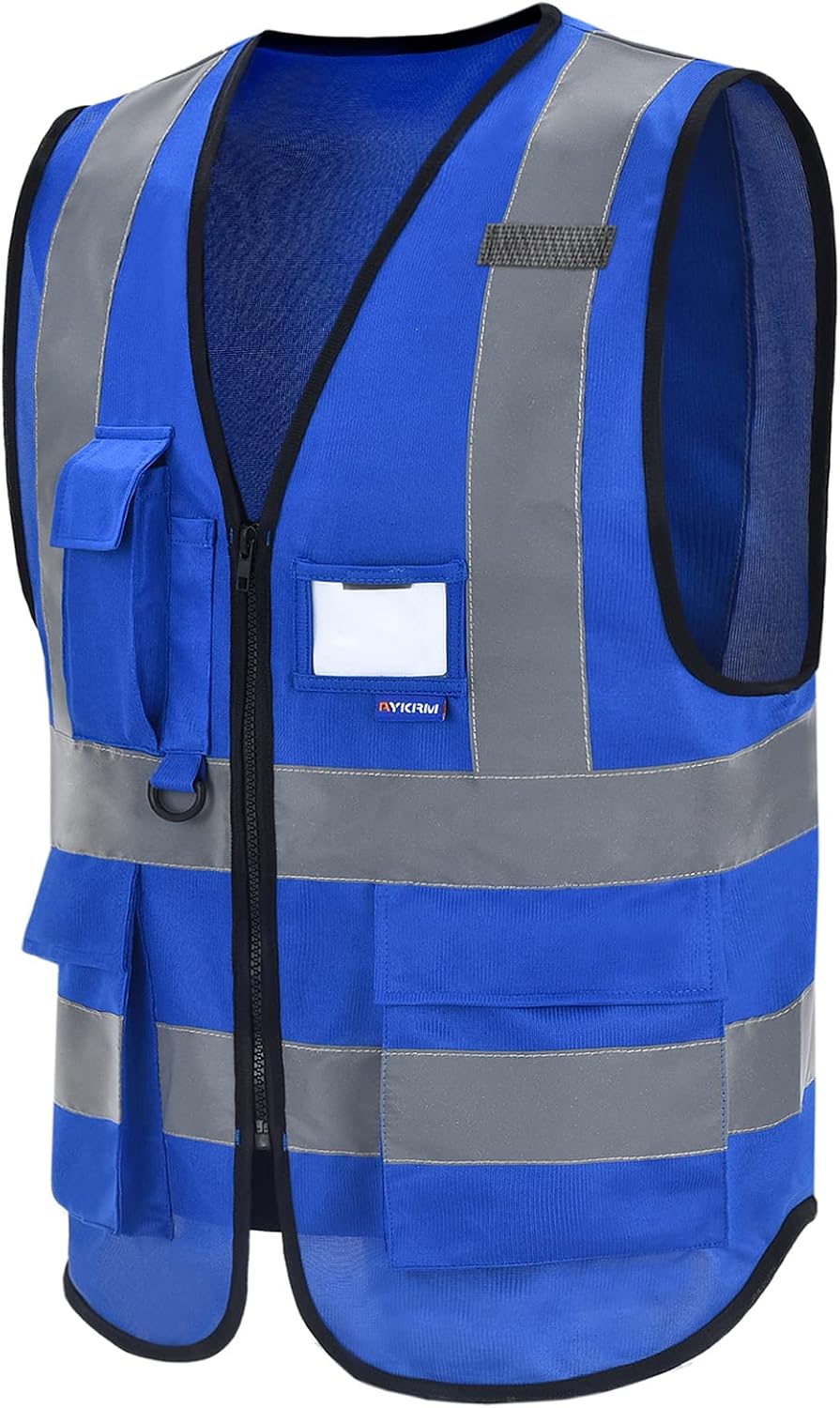 Detalle de AYKRM 21-Colour High Visibility Safety Vest with Zip Front, Reflective Strips & Phone/ID Pockets