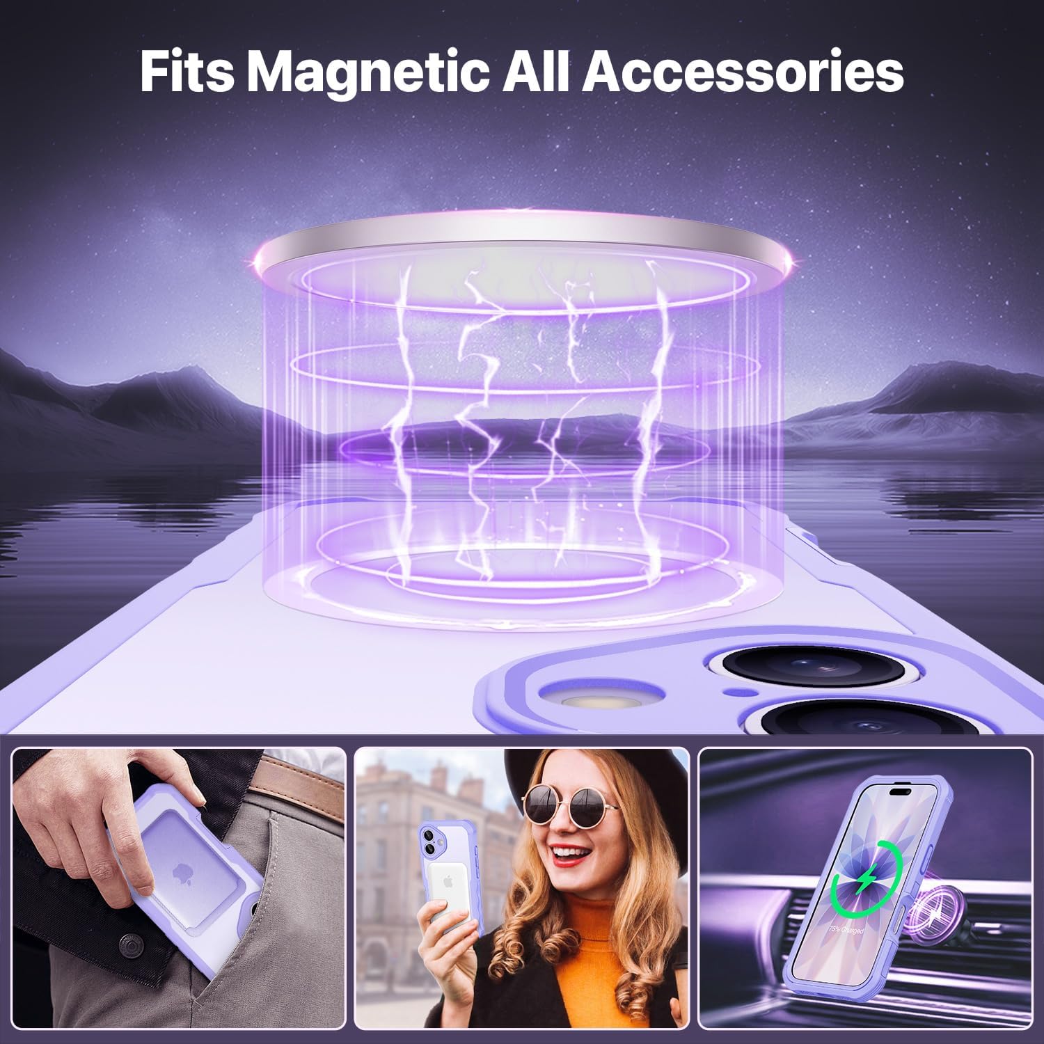 Thumbnail 4 de CENHUFO iPhone 17 Privacy MagSafe Case with built-in 9H privacy screen protector and camera protection – Purple