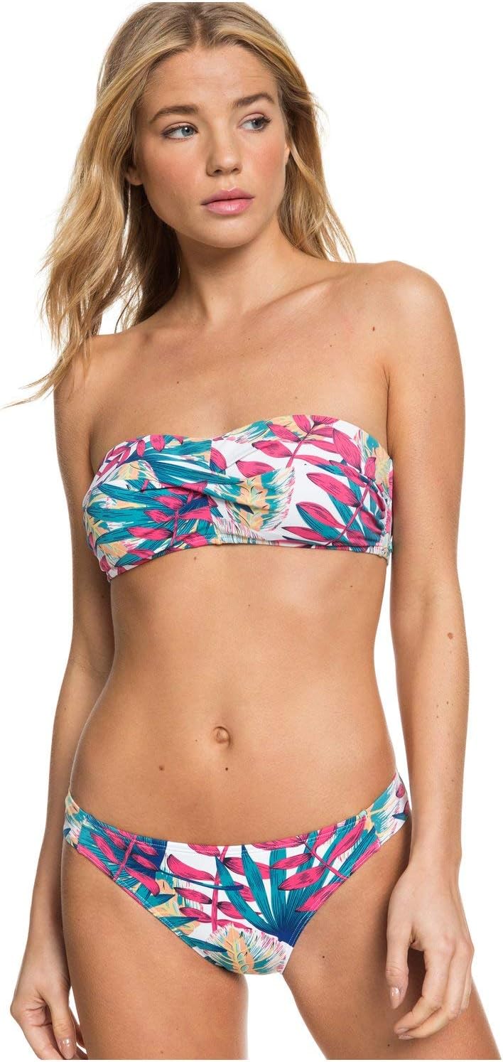 Detalle de Roxy Into The Sun Bandeau Set: costumi da bagno da donna con tessuto riciclato e vestibilità performance