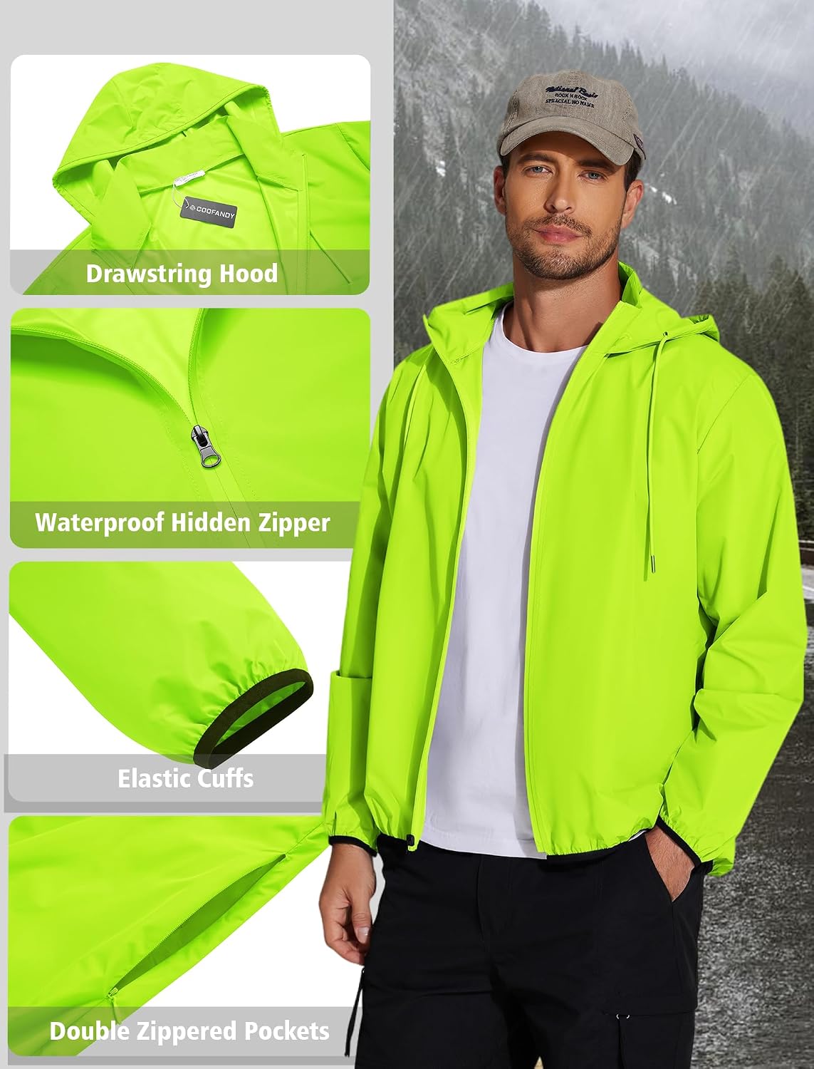 Thumbnail 4 de COOFANDY Men's Light Rain Jacket with Hood – Packable Waterproof Windbreaker