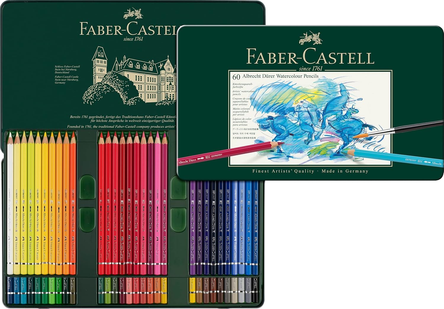 Detalle de Faber-Castell Albrecht Dürer Aquarellstifte Set (60 Farben, 3,8 mm Minen) – wasserlösliche Aquarelleffekte