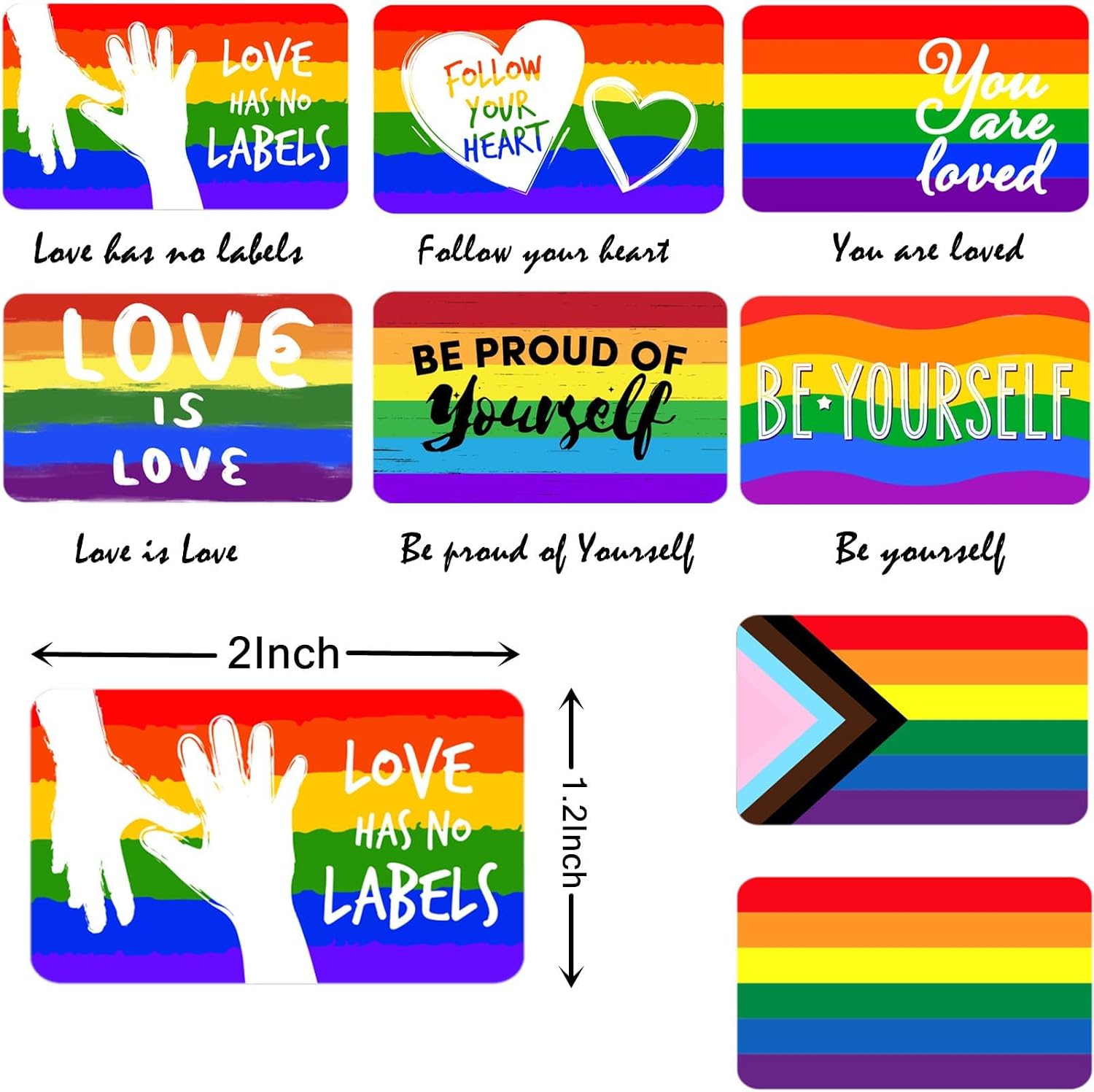 Thumbnail 1 de 1000PCS Pride Stickers Roll for LGBTQ – 8 Rainbow Designs (1.2 x 2 inches)