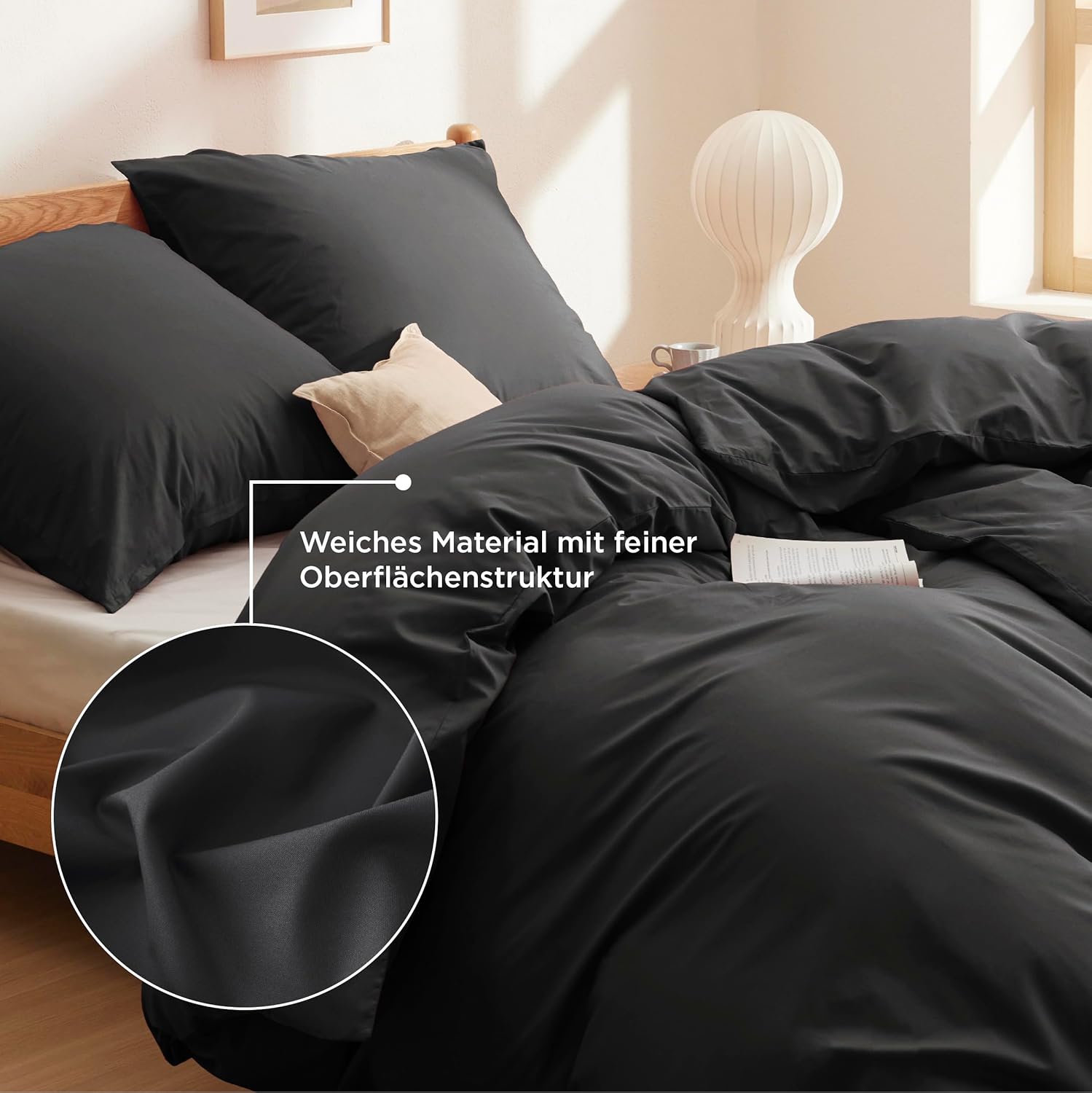 Thumbnail 2 de BEDSURE Bettwäsche 135x200 aus Baumwolle (4-teilig) – Schwarz, mit Reißverschluss