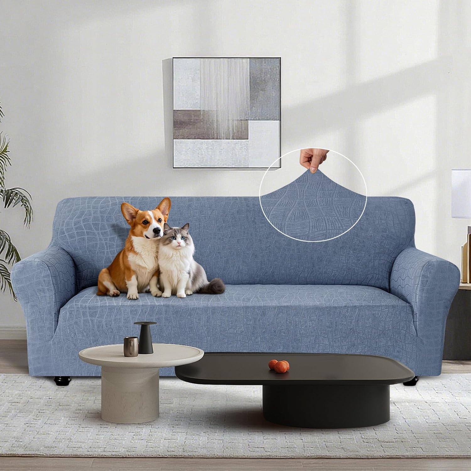 Thumbnail 1 de Ystyle housse de canapé imperméable 3 places avec accoudoirs, bleu gris