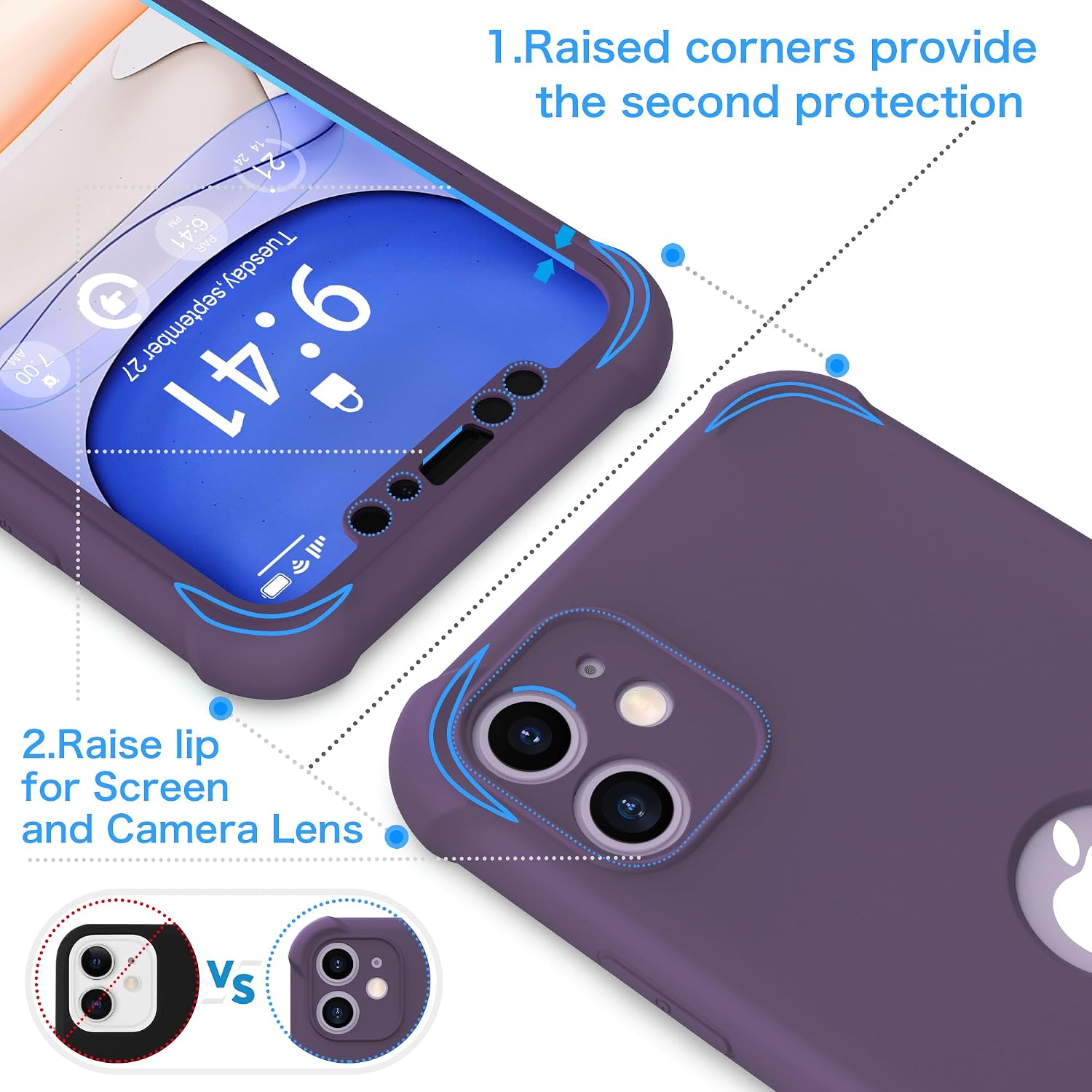 Thumbnail 2 de ORETECH Silikonhülle für iPhone 11 (6,1 Zoll) – stoßfest, kratzfest, 360° mit Displayschutzfolie, Tief Violett