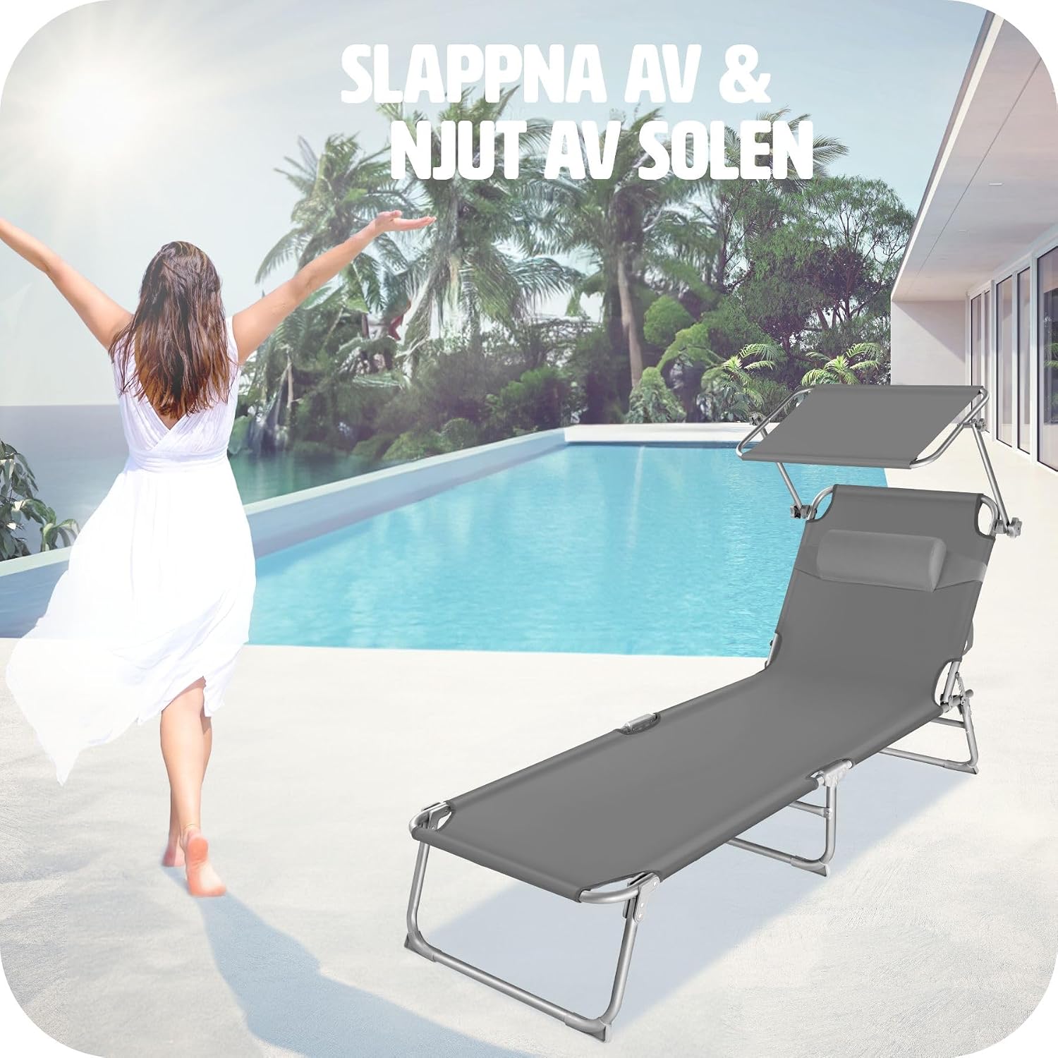 Thumbnail 6 de tectake Chloé 403413 solstol – hopfällbar med solskydd och fyra rygglägen