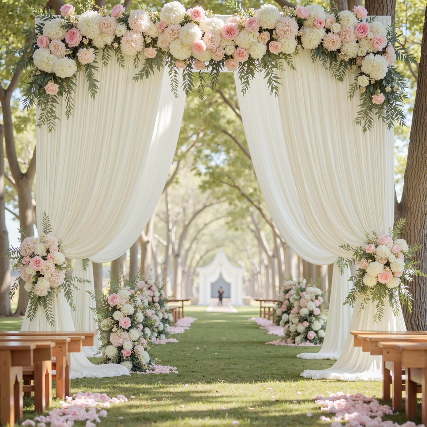 Thumbnail 1 de NSSONBEN 40ft x 10ft Ivory Backdrop Curtain (8 Panels) – Wrinkle Free, Silky Polyester Wedding & Party Backdrops