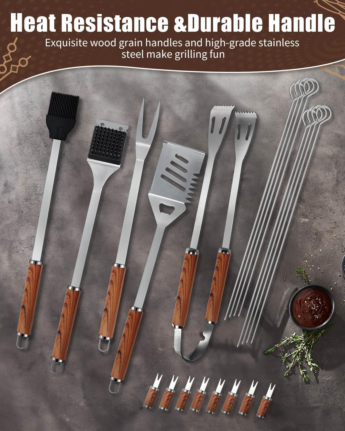 Detalle de KALAHOL 22-in-1 BBQ Tools Set: Extra Thick Stainless Steel, with Storage Bag
