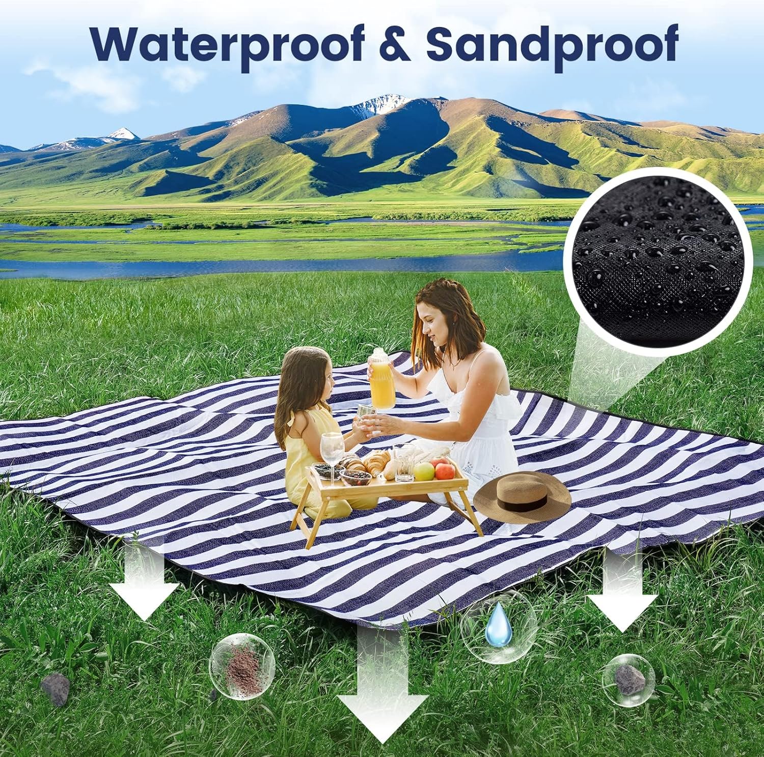 Thumbnail 6 de Sapsisel Picnic Blanket Waterproof Extra Large 80×80 Inches – Foldable Beach Mat for Outdoor Use