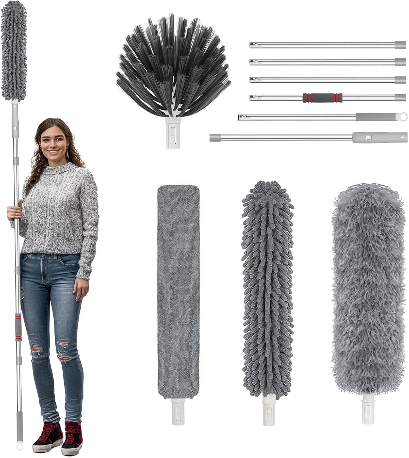 Eyeleaf Staubwedel Teleskop Waschbar Duster lang bis 260 cm – ausziehbar für hohe Decken