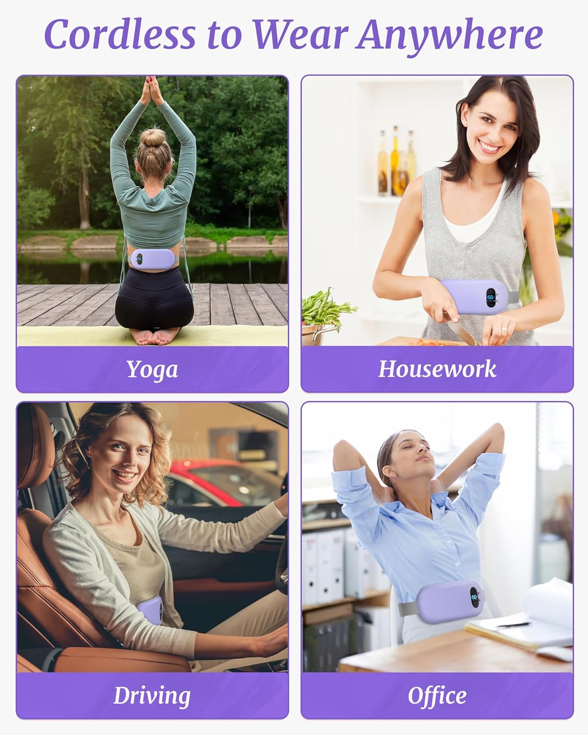 Thumbnail 2 de Heat Pad for Period Pain Relief – Upgraded Electric Fast Heating Pad with 6 Heat & 6 Massage Modes (Purple)