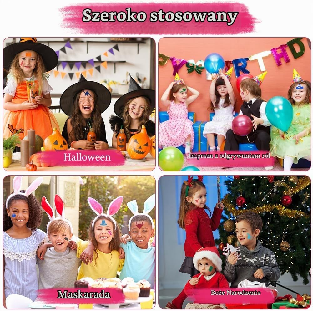 Thumbnail 6 de Alaoo 4907187 – zestaw do malowania twarzy, 4 szablony i 10 pędzli