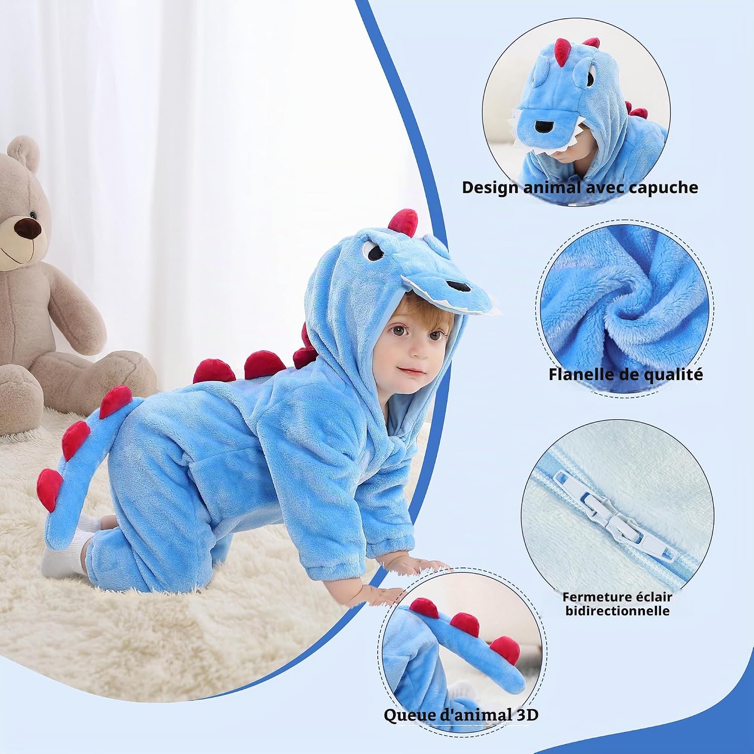 Thumbnail 1 de LOLANTA dinosauruskostuum voor baby’s: flanellen onesie met kap en staart