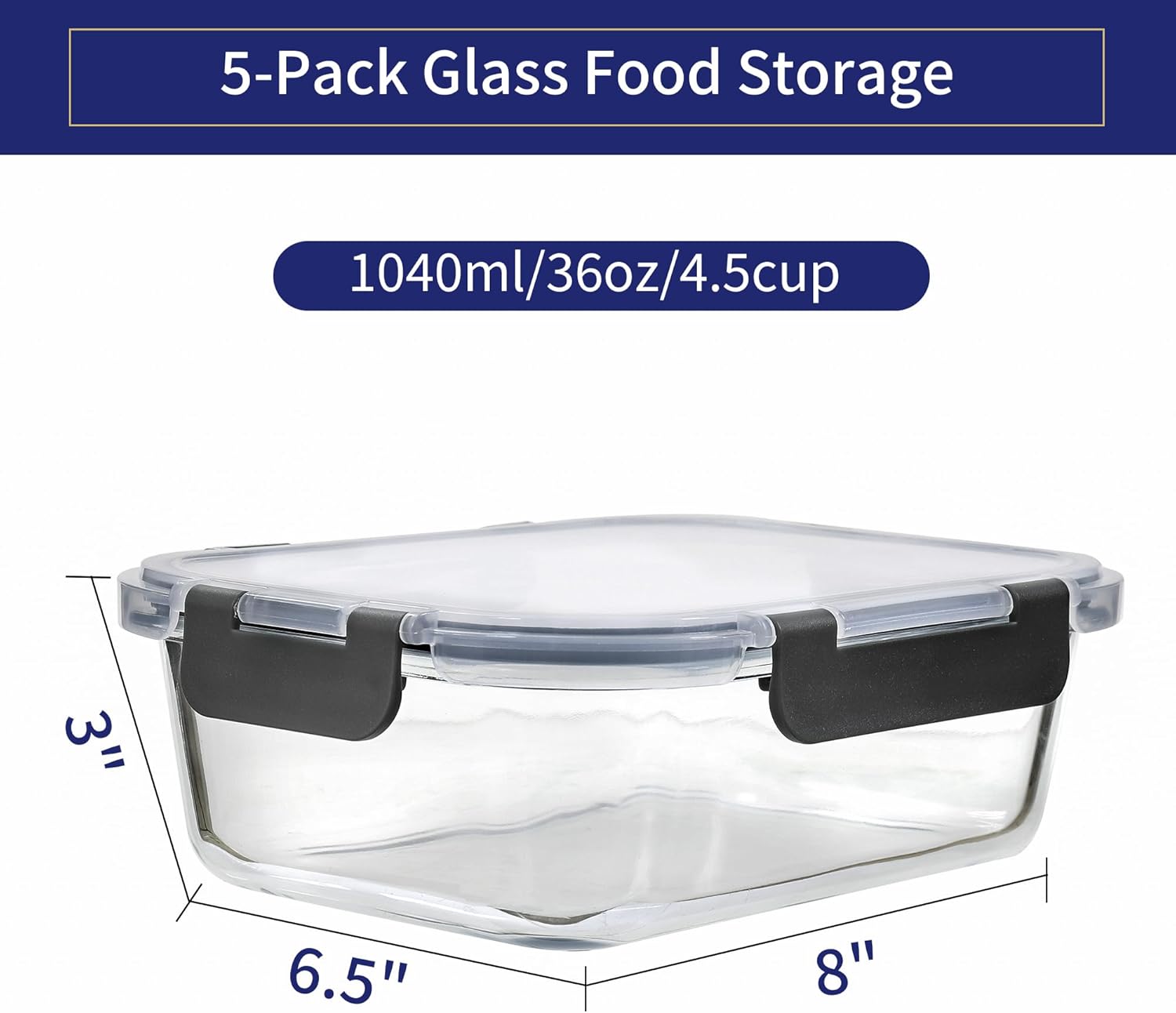 Detalle 2 de MFY 36oz Glass Meal Prep Containers 5-pack 🥣