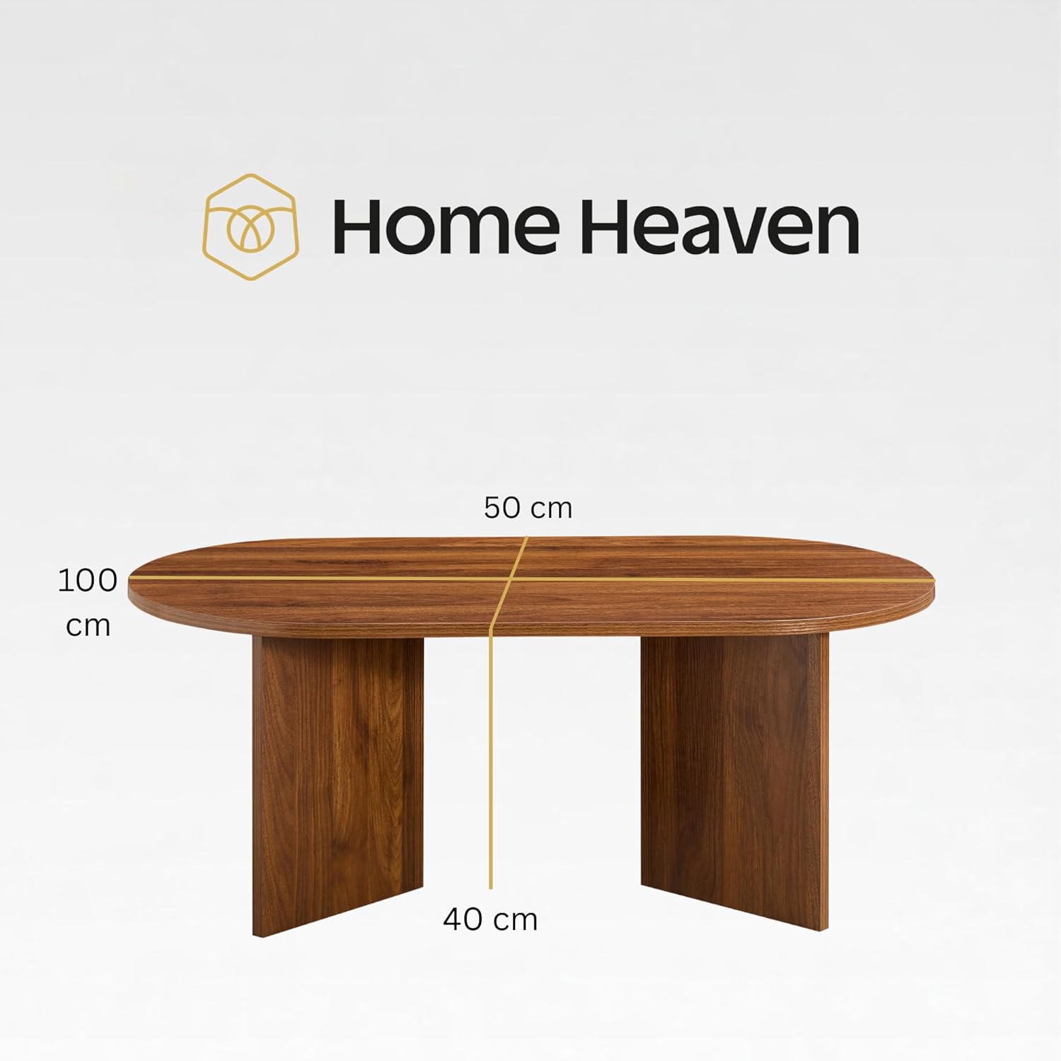 Detalle 2 de Home heaven® Couchtisch oval rund aus Holz in Braun – 100 x 50 x 40 cm