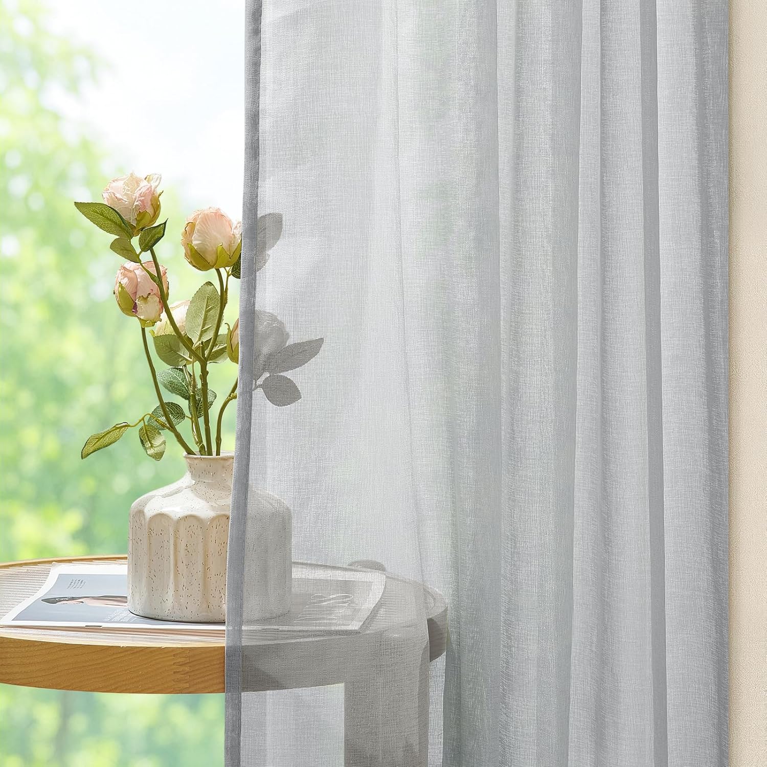 Thumbnail 3 de MRTREES Grey Net Curtains for Windows (2 Panels, 46 x 54 Inch) – Voile Rod Pocket Sheers