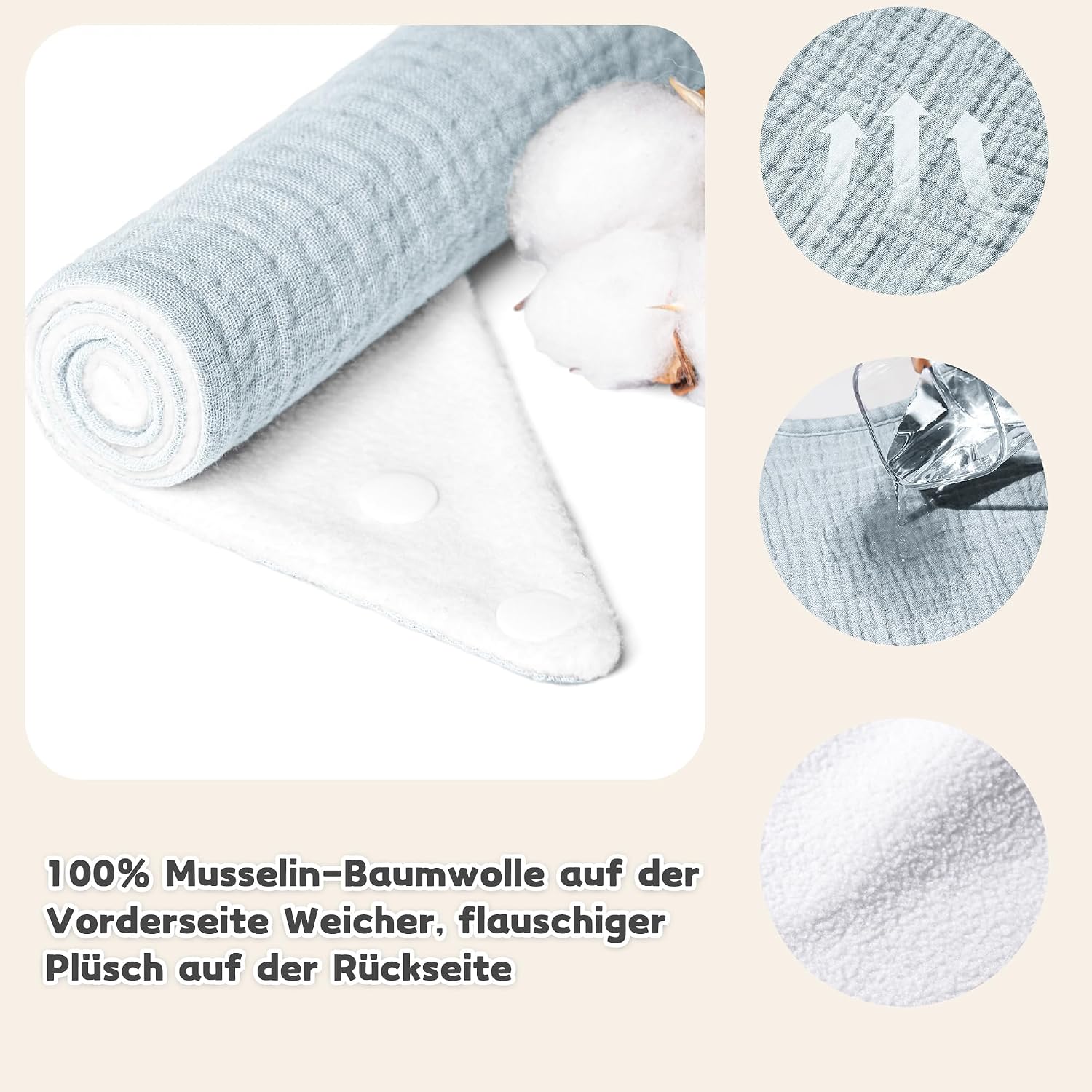 Thumbnail 2 de Susurration 10er Set Musselin-Dreieckstücher Baby: verstellbare Sabberlätzchen mit wasserabweisender Rückseite