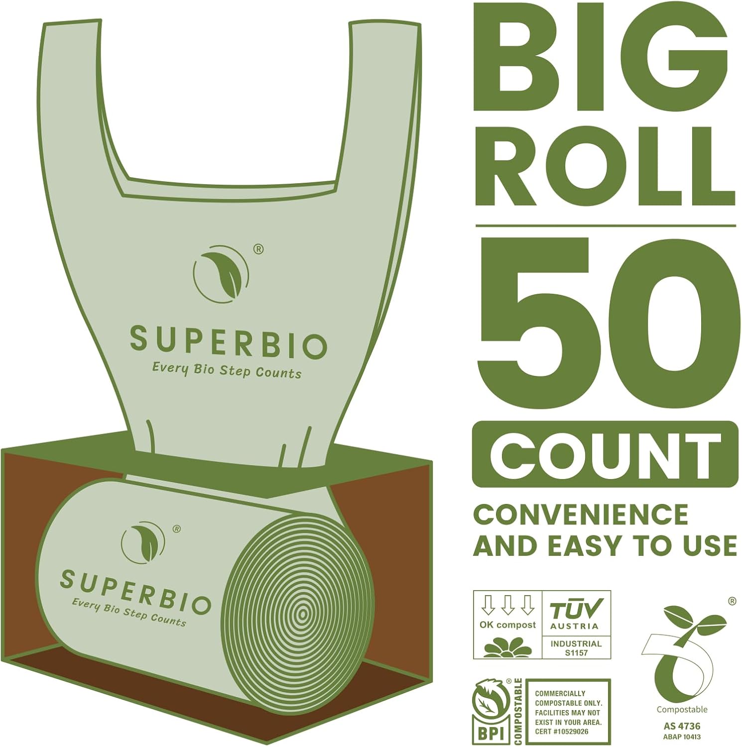 Thumbnail 3 de SUPERBIO 1.6 Gallon Compostable Food Scrap Bags (6 Liter) with Handle Tie, 50 Count