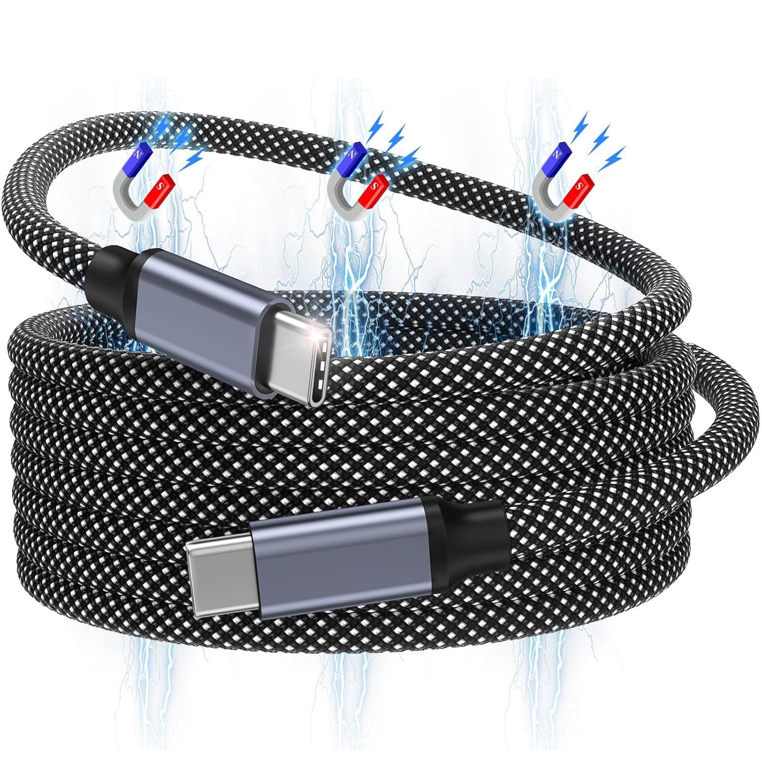 Detalle de Magtame 240W Magnetic USB-C to USB-C Cable (5A, 5ft) with E‑Marker chip – Black