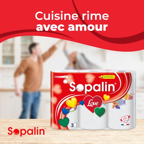 Detalle de SOPALIN Love – 24 rouleaux d’essuie-tout cuisine, 2 plis, texture en cœur