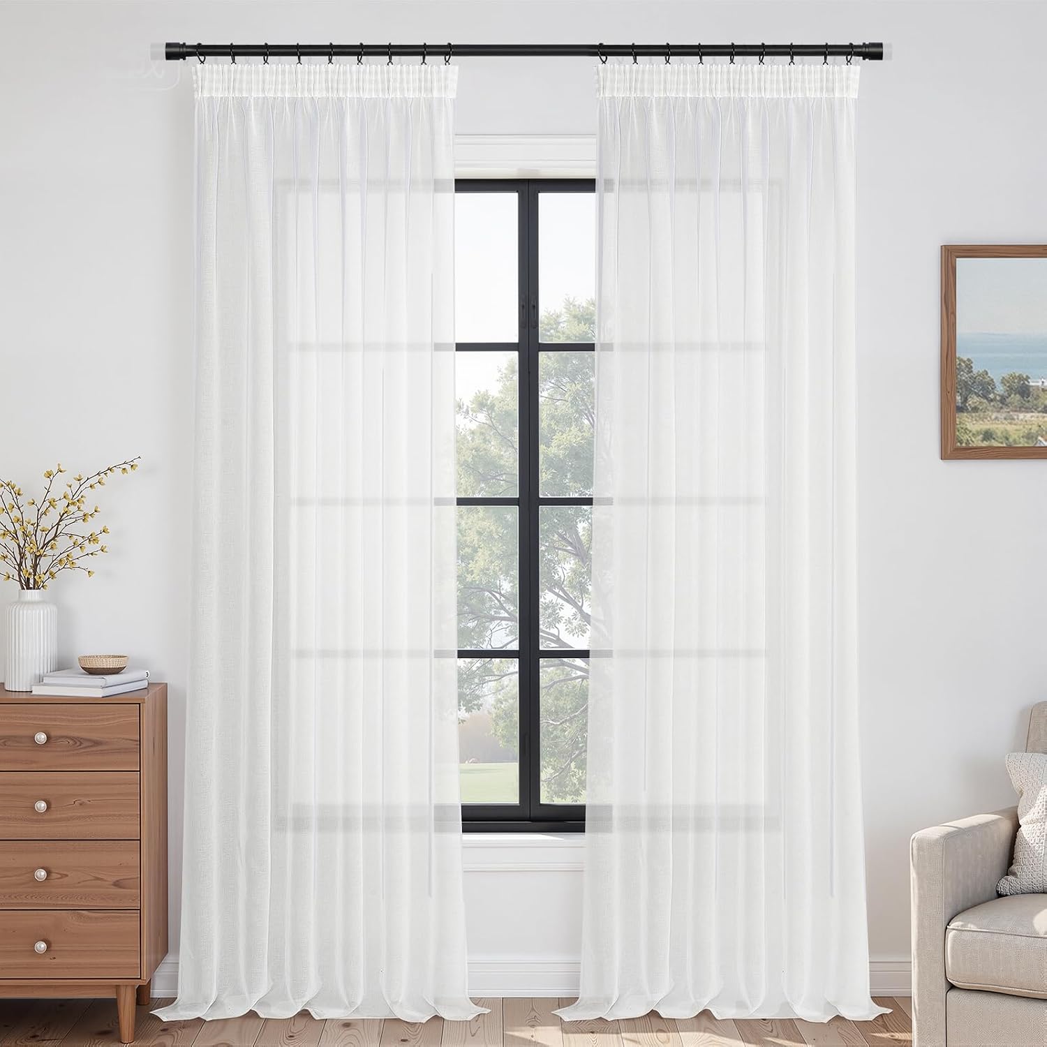 Thumbnail 6 de Topfinel Voile-Vorhang Beige 228 x 228 cm – 1 Stück, Kräuselband für Schienensysteme