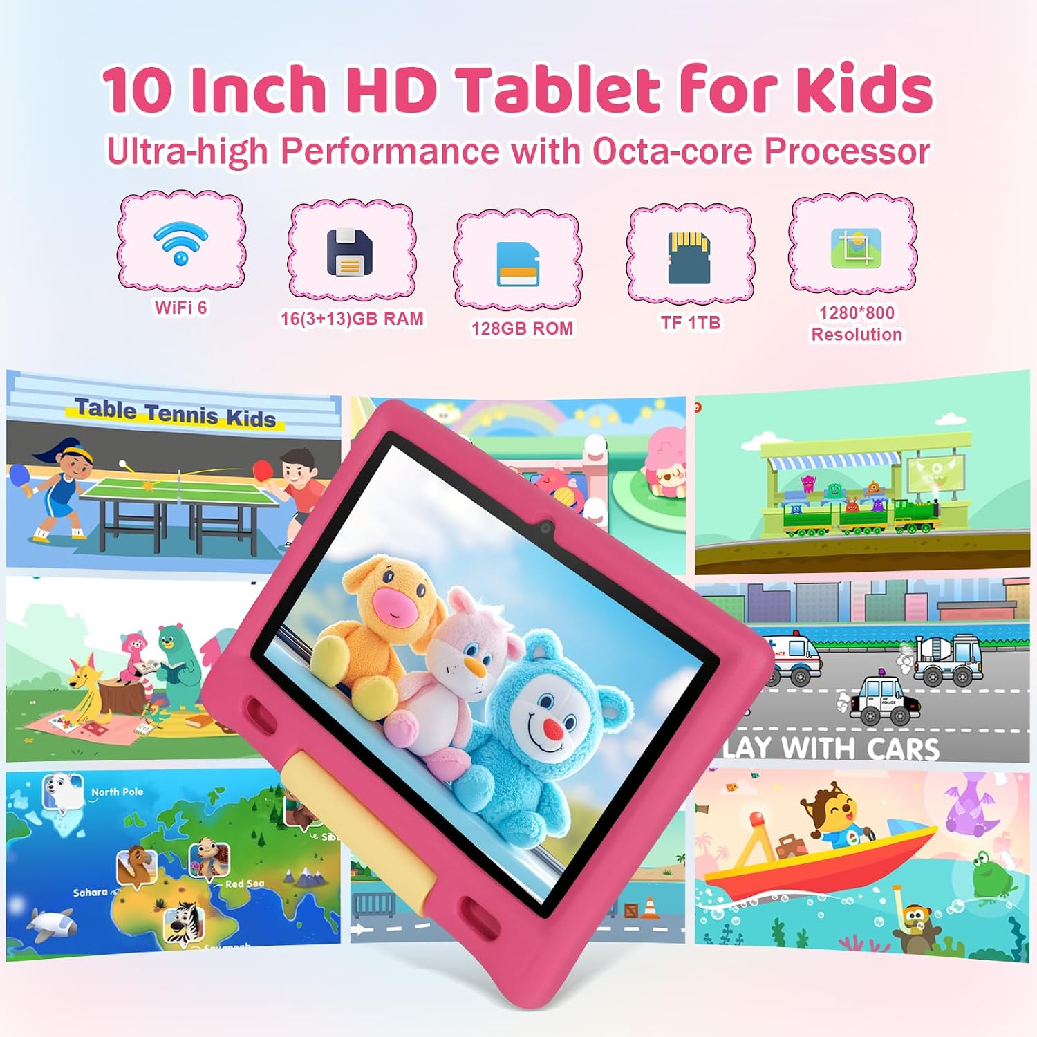 Thumbnail 2 de Gleeso Tablet Bambini 10'': Android 14, Controllo Genitori e Archiviazione Espandibile