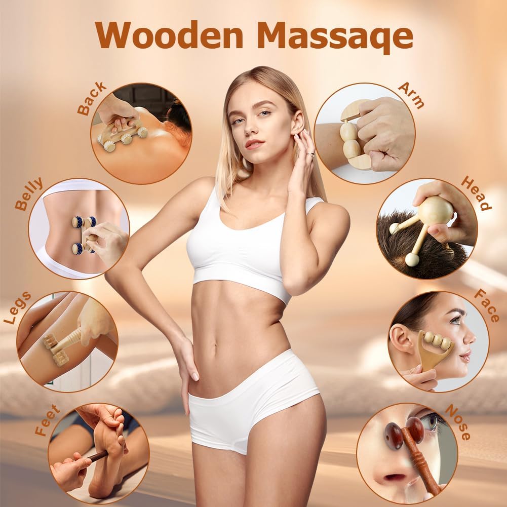 Detalle 2 de ACWOO Faszienrolle Holz Massageroller Set 8-teilig