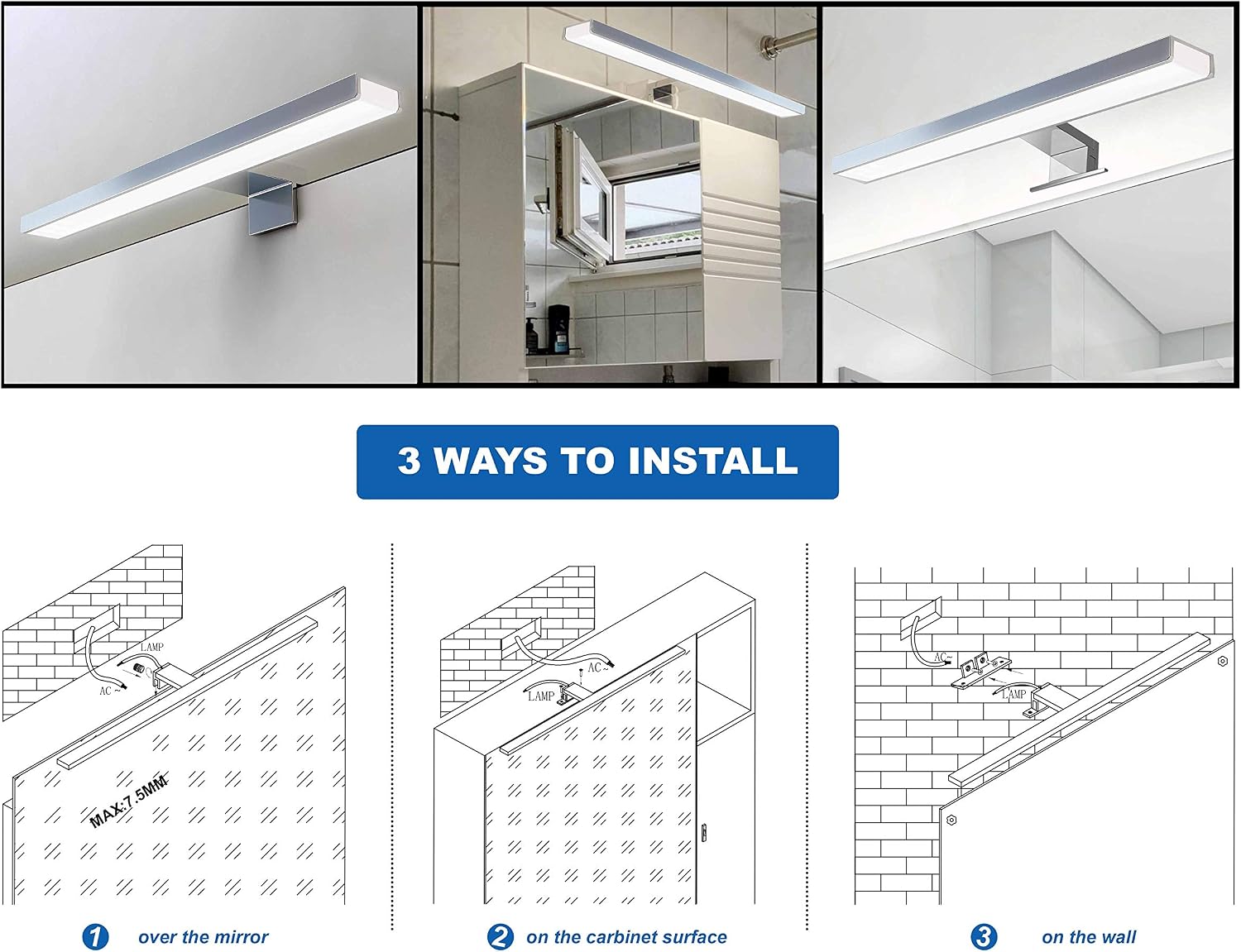 Detalle de YIQAN 60 cm LED Specchio Luce 4000 K – Specchio con Illuminazione IP44