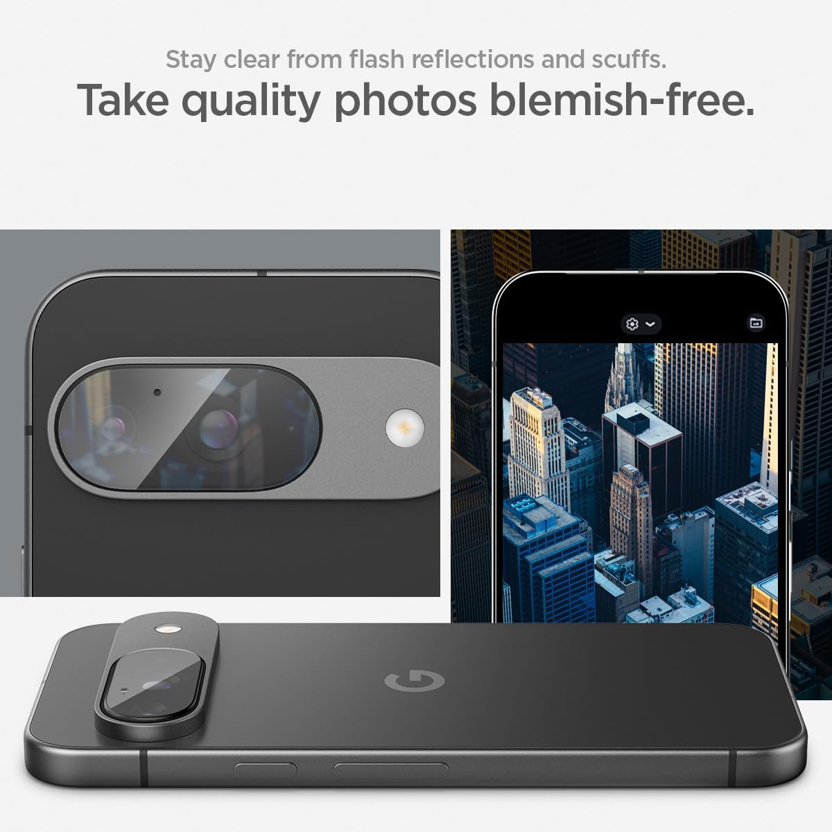 Detalle de Spigen Glas.tR EZ Fit Optik – pellicola proteggi fotocamera per Google Pixel 9 (cristallino, 2 pezzi), installazione facile