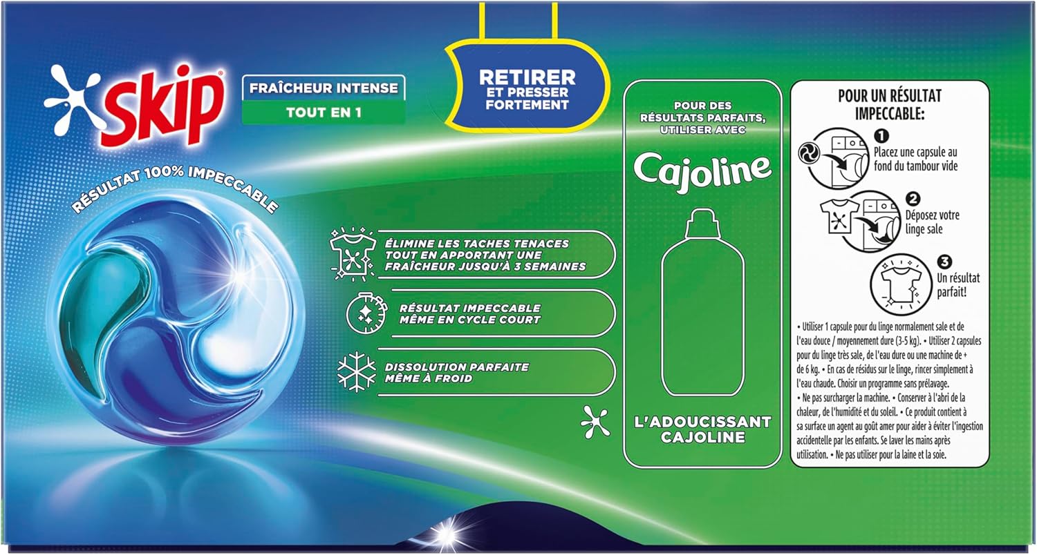 Detalle de Skip Lessive Caps Tout en 1 Fraîcheur Intense — Capsules efficaces pour un linge propre même en froid
