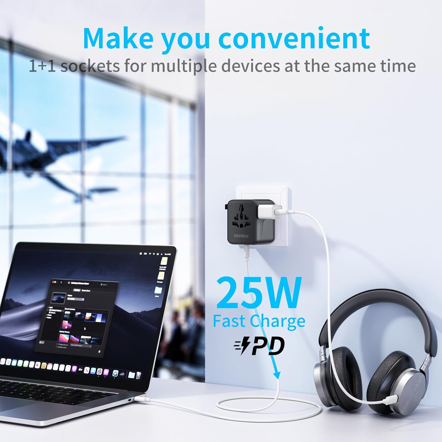 Thumbnail 2 de 5-in-1 Reiseadapter Weltweit Universal Adapter mit USB A & USB C und 2 Steckdosen (für EU, USA, UK, Japan u. a.)