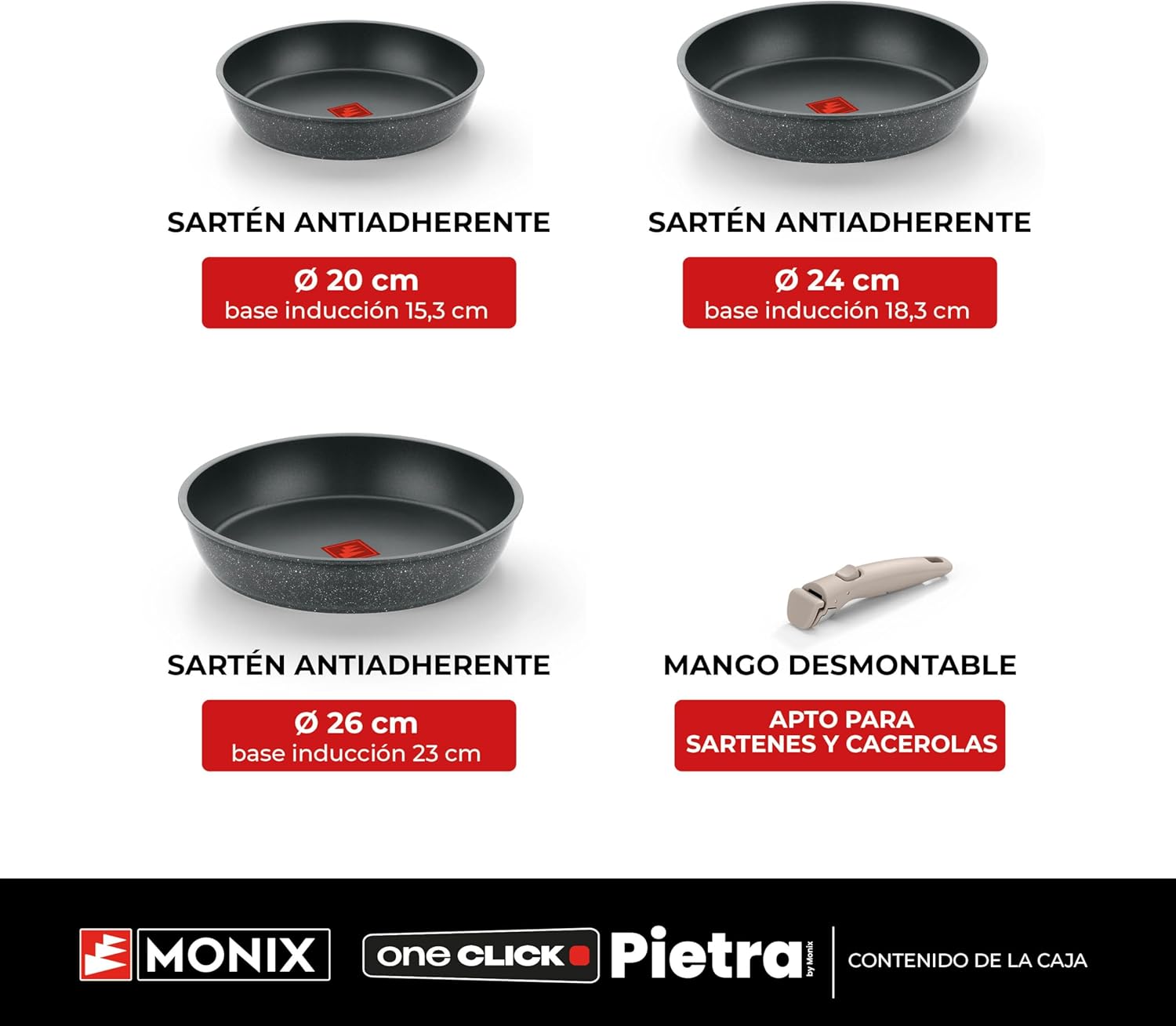Thumbnail 1 de Monix One Click Pietra — Set 3 sartenes 20/24/26 cm