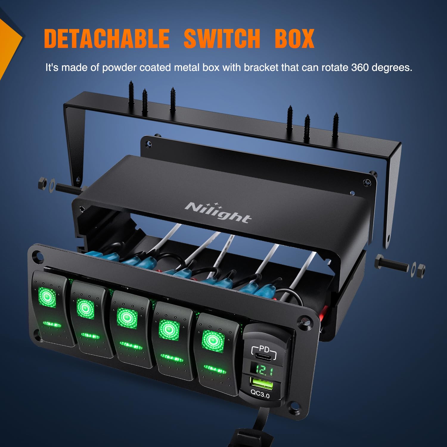 Thumbnail 4 de Nilight 5-Gang Rocker Switch Box, 12V