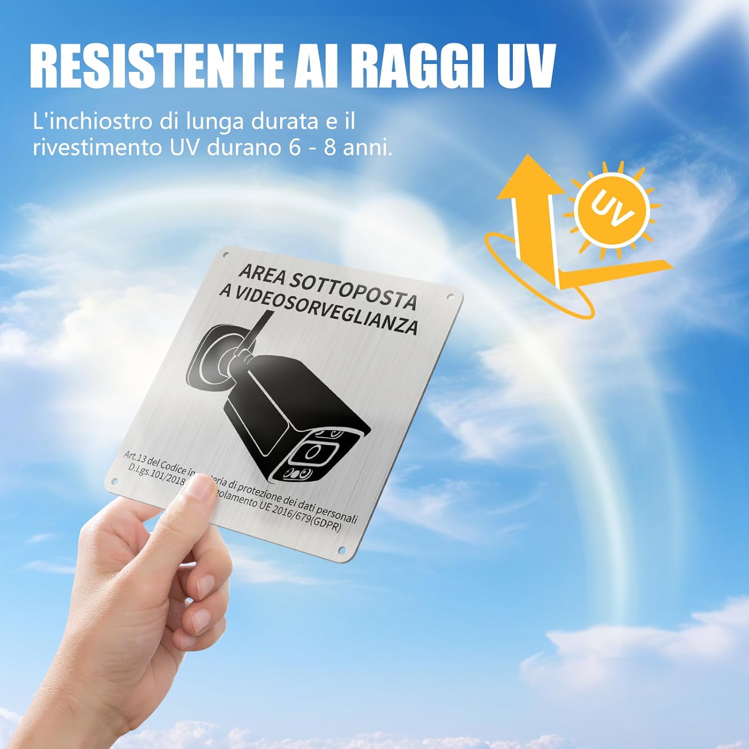 Thumbnail 3 de REIGY Cartello Area Videosorvegliata in alluminio esterno 15x15 cm (2 pezzi) con adesivo 3M e GDPR