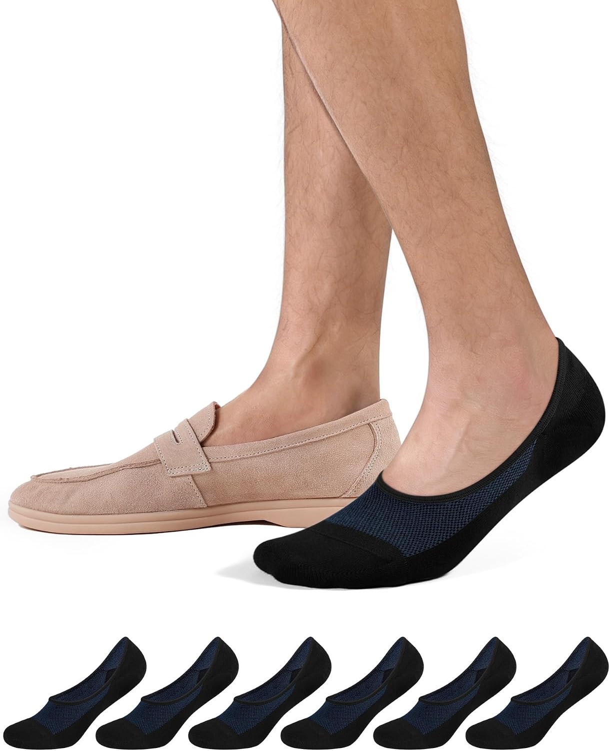 Detalle de CLOSEMATE Füßlinge Herren – 6 Paar unsichtbare Sneaker-Socken mit rutschfestem Silikon und atmungsaktivem Mesh (Gr.39-42 / 43-46)