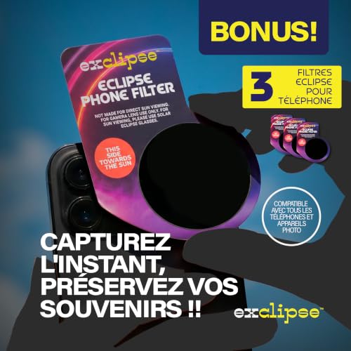 Detalle de Lunettes Éclipse Solaire 10 Pack avec 3 Filtres Smartphone – Kit complet exclipse ISO 12312-2