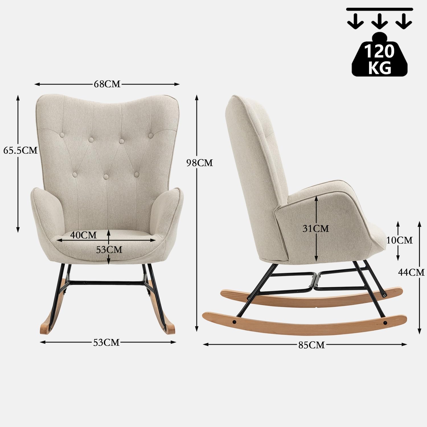 Thumbnail 2 de MEUBLE COSY Sedia a dondolo imbottita 66x84x97 cm