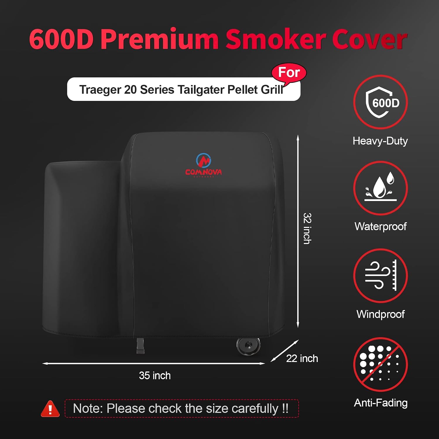 Detalle 2 de M COMNOVA OUTDOORS COGC-TRG-20S-BLK Grill Cover, 600D Oxford, Waterproof