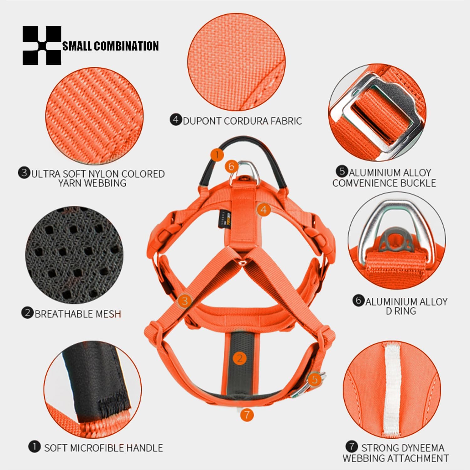 Thumbnail 3 de Small Combination No-Pull Dog Harness with Adjustable Vest & Durable Handle (Orange, M)