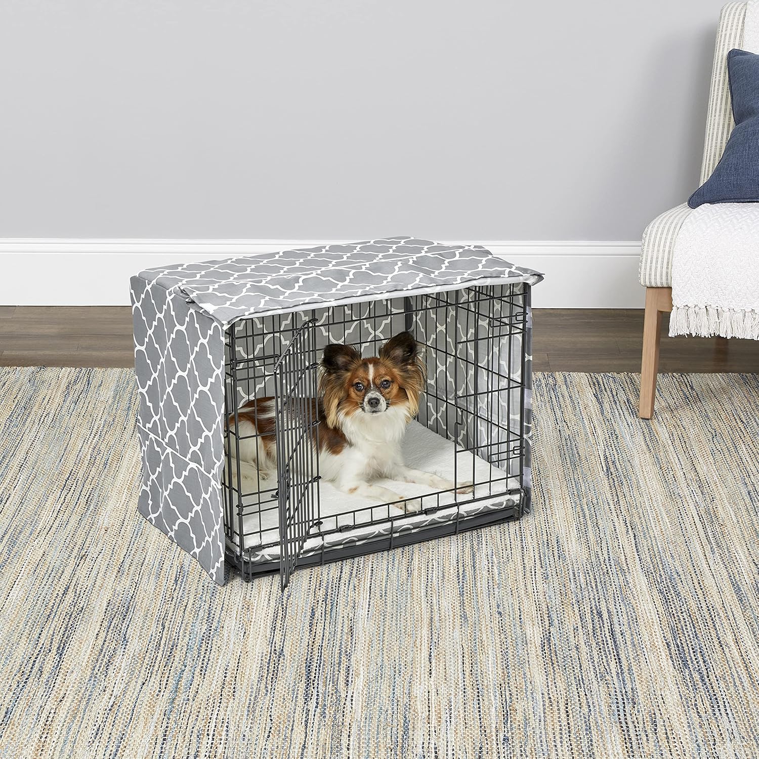 Thumbnail 2 de New World small dog crate cover with Teflon fabric protector (grey designer print) – fits most 61cm crates