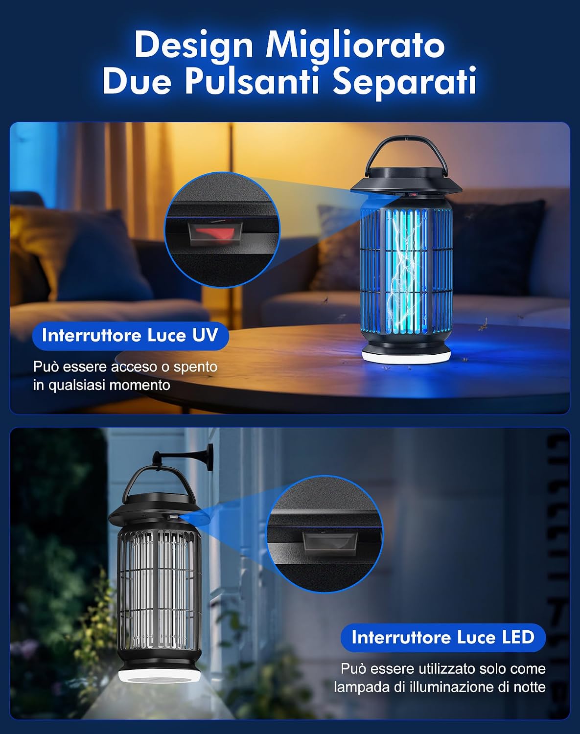 Detalle de Lampada Antizanzare 4000V con Zanzariera Elettrica 18W IPX4 – Copertura fino a 100 m²