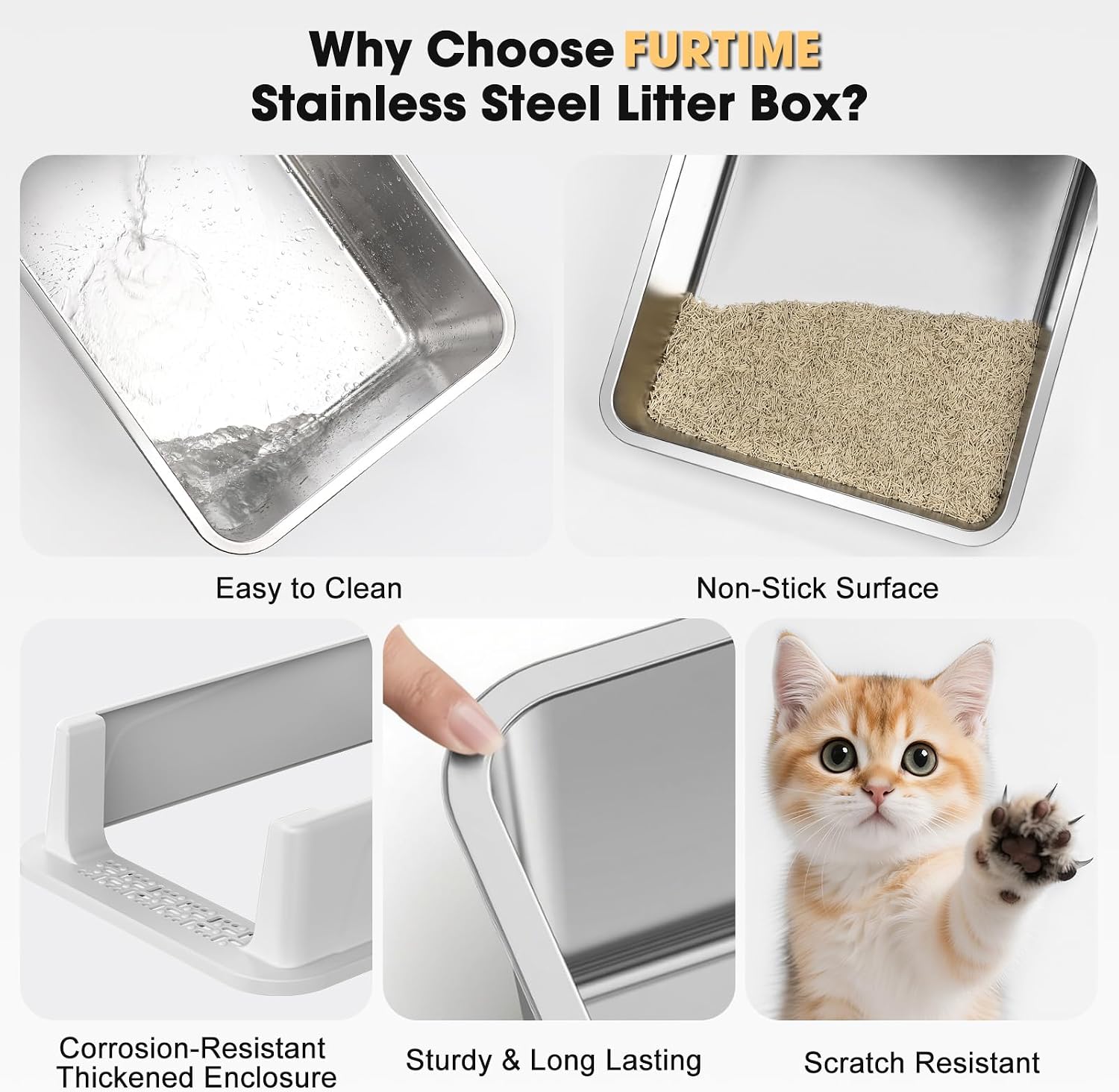 Thumbnail 5 de FURTIME Stainless Steel Cat Litter Box