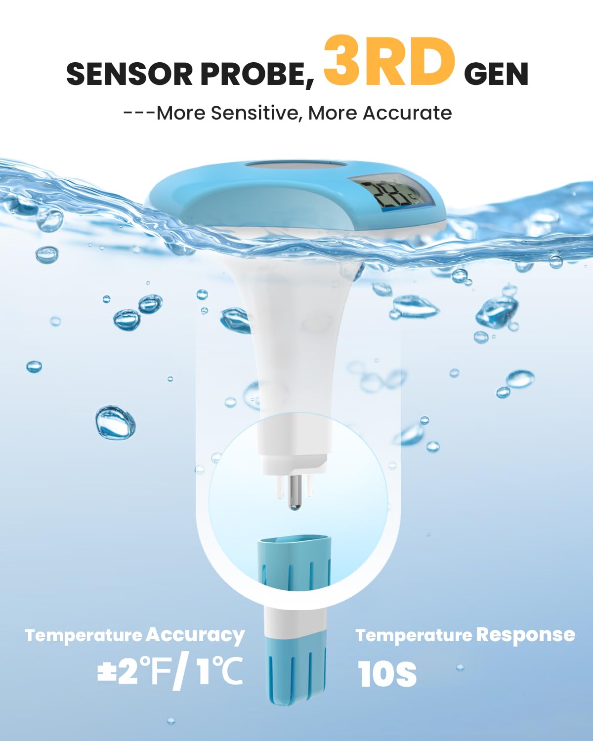 Detalle 2 de BALDR Thermomètre de piscine flottant solaire étanche IPX8