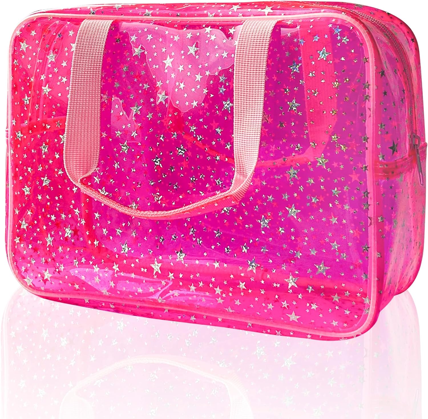 Detalle 2 de TotePrint Clear Star Print Cosmetic Bag (PVC Waterproof) – Holographic Pink, 30 x 13 x 21.6 cm