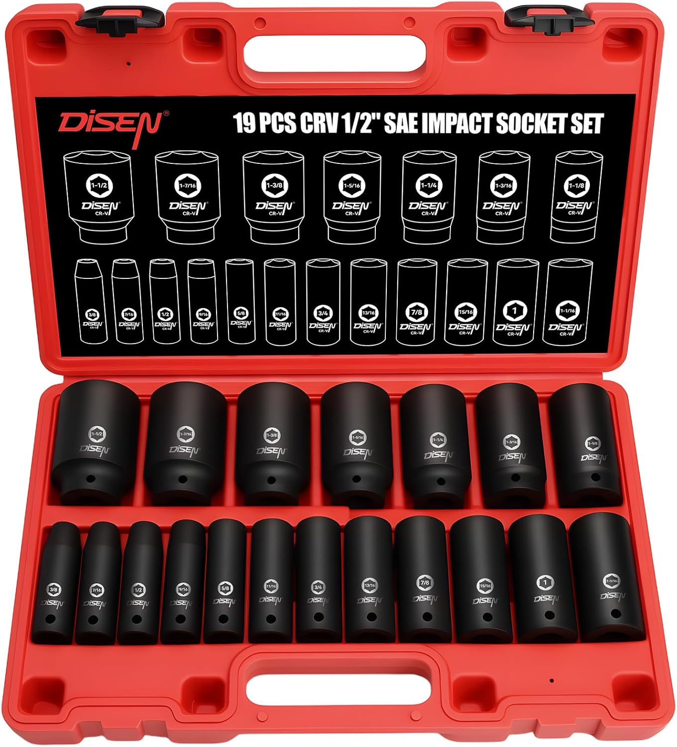 Detalle de DISEN 19-Piece 1/2" SAE Impact Socket Set
